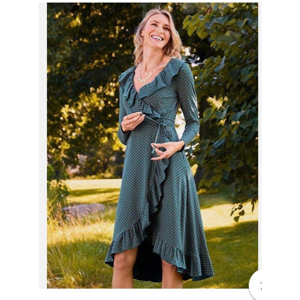 Matilda Jane Choose Your Own Path Teal & Orange Ruffle Wrap Dress sz M EUC